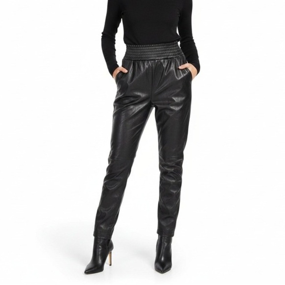 Joie Faux Leather High Rise Pull On Pants Womens S Black Sleek Minimalist Biker‎